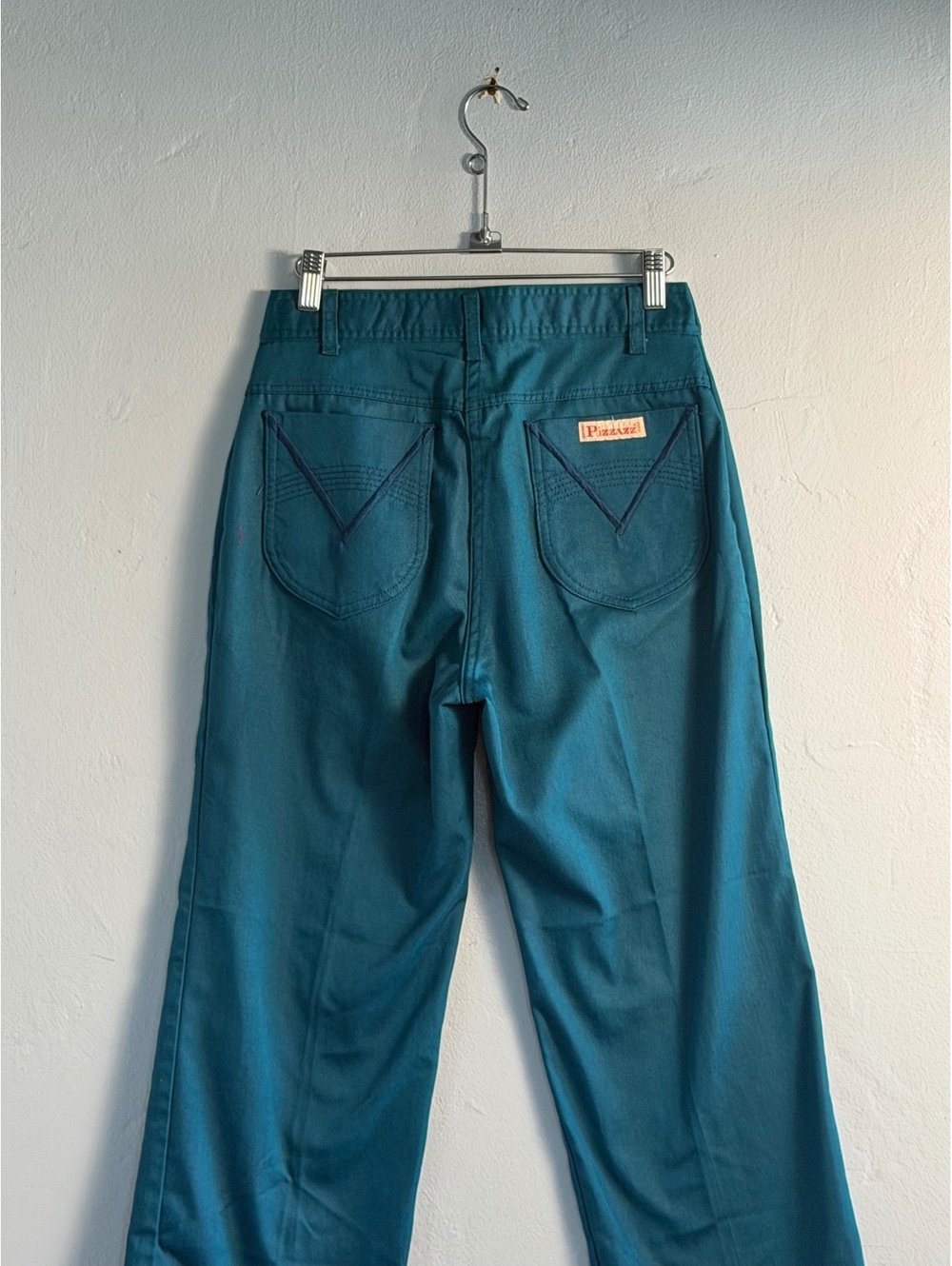 1970s Pizzazz Teal Straight Leg Pants with Back Pocket Detail